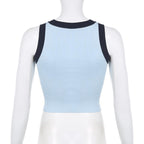 Ribbed star pattern contrast sleeveless crewneck crop top