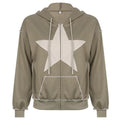 Stitch star patchwork drawstring pocket zip-up hoodie coat - Final Sale
