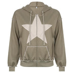 Stitch star patchwork drawstring pocket zip-up hoodie coat - Final Sale