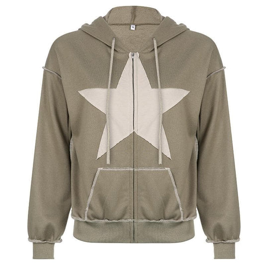 Cappotto con cappuccio e cerniera con coulisse e patchwork a stelle cucite - Saldi finali 