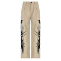 Abstract High Rise Button Pocket Contrast Straight Pant