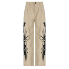 Abstract High Rise Button Pocket Contrast Straight Pant
