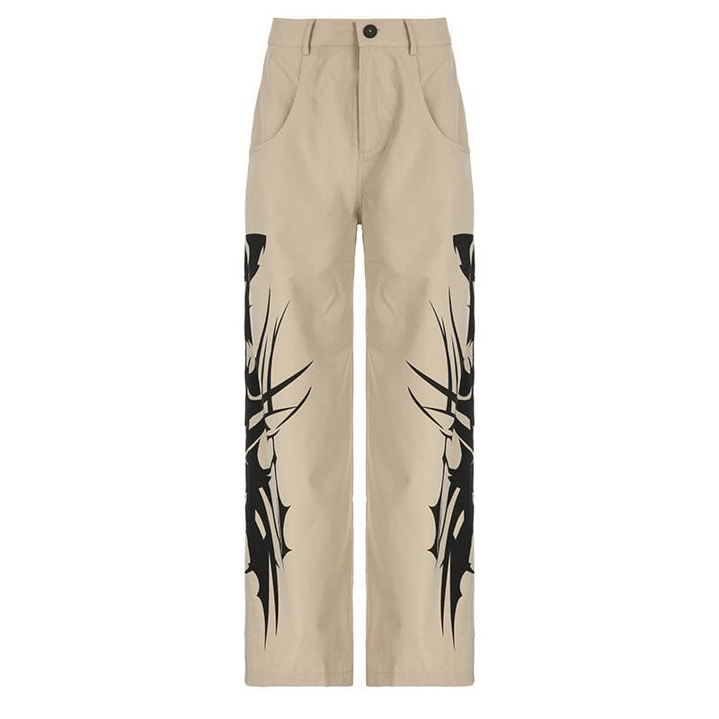 Abstract High Rise Button Pocket Contrast Straight Pant
