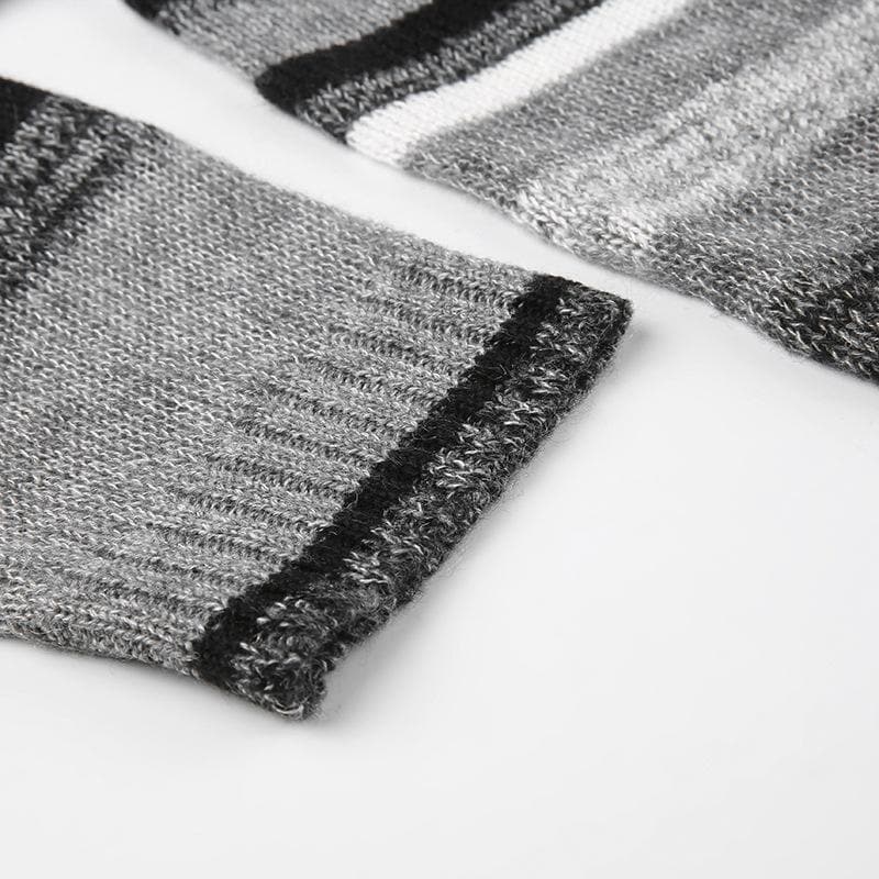 Long sleeve contrast striped knitted round neck top - Final Sale