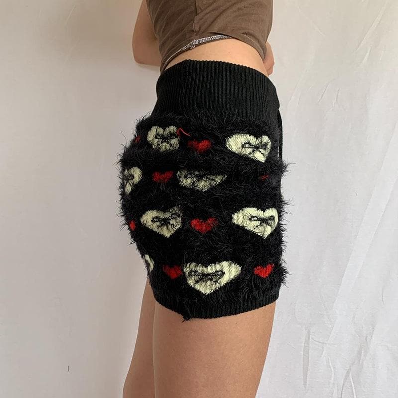 Contrast fluffy bowknot heart pattern mini skirt - Final Sale
