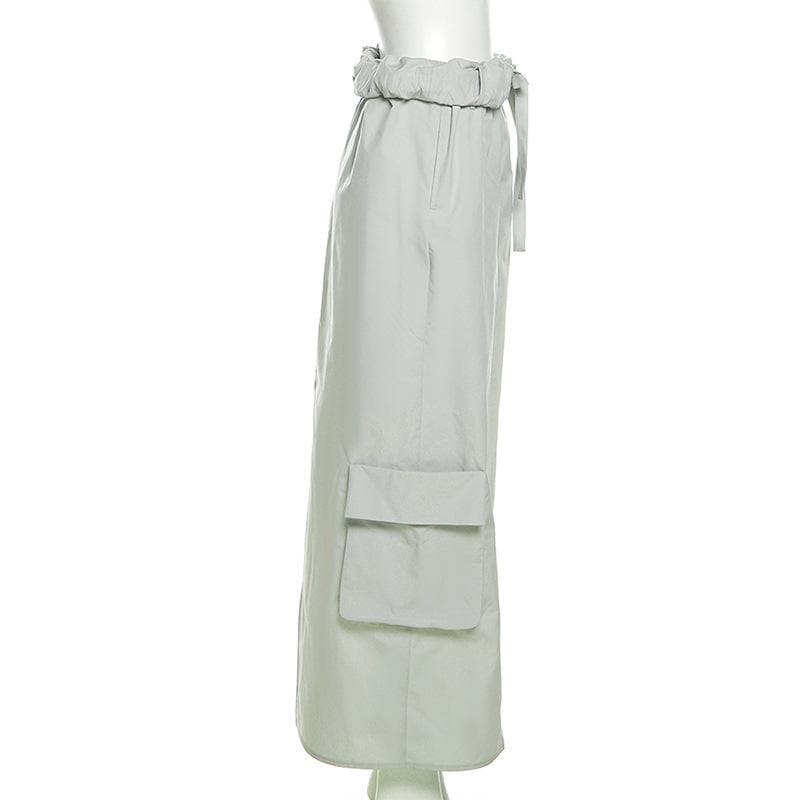 Ruched pocket cargo solid low rise maxi skirt