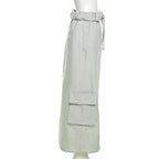Ruched pocket cargo solid low rise maxi skirt