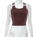 Ribbed buckle u neck sleeveless solid crop top