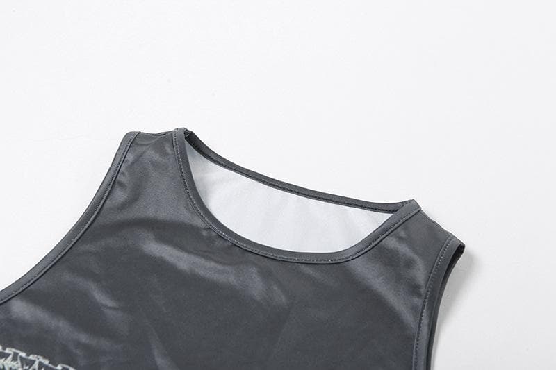 Contrast print sleeveless round neck top