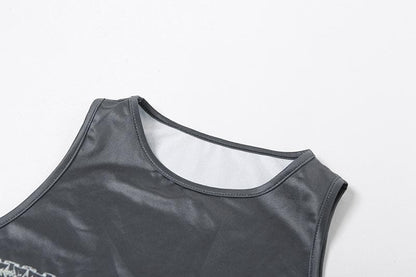 Contrast print sleeveless round neck top