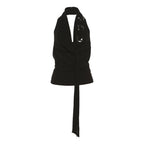 Halter backless hollow out ribbed cowl neck solid top