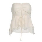 Top a tubino in chiffon arricciato, con cerniera e schiena scoperta 