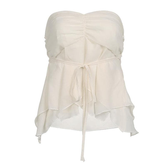 Top a tubino in chiffon arricciato, con cerniera e schiena scoperta 