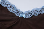 Ruffle beaded lace hem v neck mesh contrast cami top