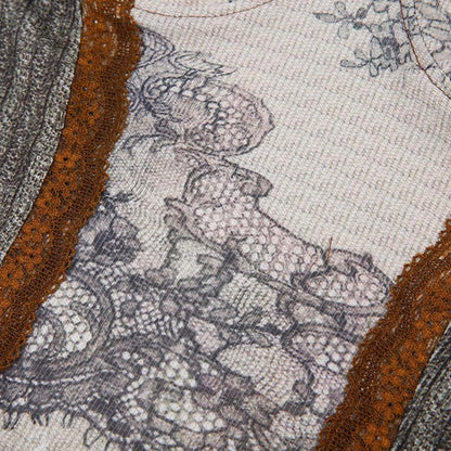 Top canotta patchwork con scollo a cuore e orlo in pizzo a contrasto