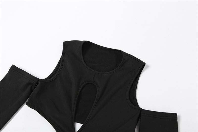 Einfarbiger Jumpsuit mit überkreuzten Ärmeln und ausgehöhlten Schultern und O-Ring 
