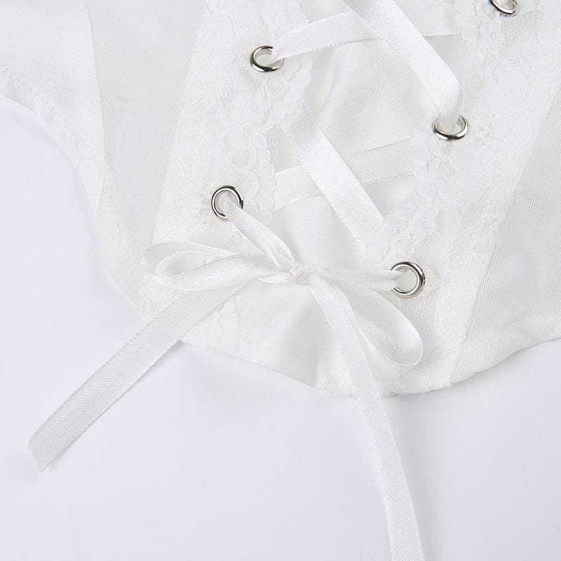Lace hem solid self tie backless lace up tube crop top