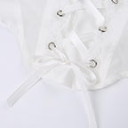 Lace hem solid self tie backless lace up tube crop top