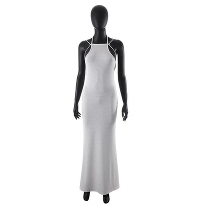Geripptes Neckholder-Maxikleid zum Selbstbinden, rückenfrei und ärmellos