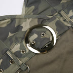 Contrast camouflage print v neck buckle cami top