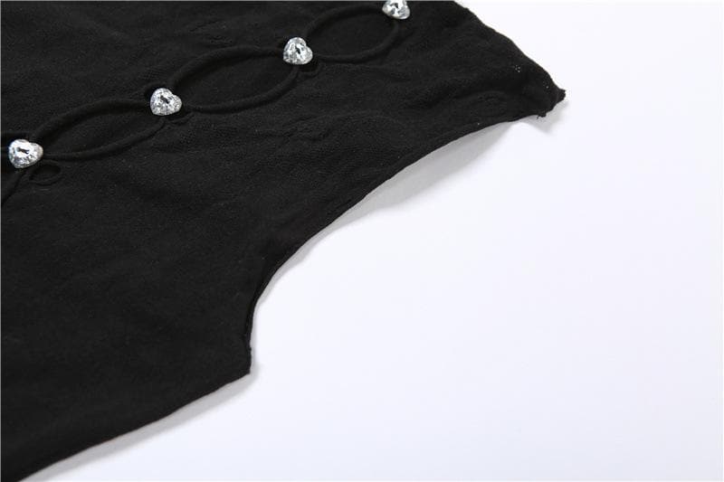Ärmelloser Jumpsuit aus einfarbigem Fischnetz mit Rundhalsausschnitt und ausgehöhlter Spitze