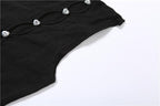 Ärmelloser Jumpsuit aus einfarbigem Fischnetz mit Rundhalsausschnitt und ausgehöhlter Spitze