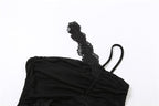 Irregular ruched lace hem solid backless top