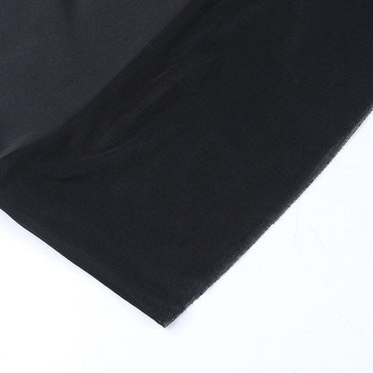 Top corto con schiena scoperta e lacci in patchwork di rete a tinta unita