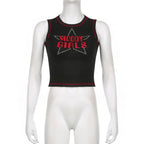 Star pattern beaded contrast stitch sleeveless crop top