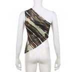 Abstract Print Contrast One Shoulder Irregular Crop Top