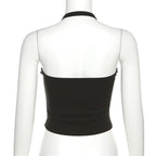 Halter metal chain backless u neck star beaded crop top