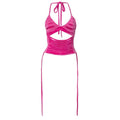 Hollow out self tie halter backless v neck crop top
