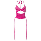 Hollow out self tie halter backless v neck crop top