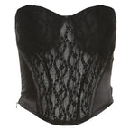 Top a tubino con cerniera e scollo a cuore in patchwork di pizzo 