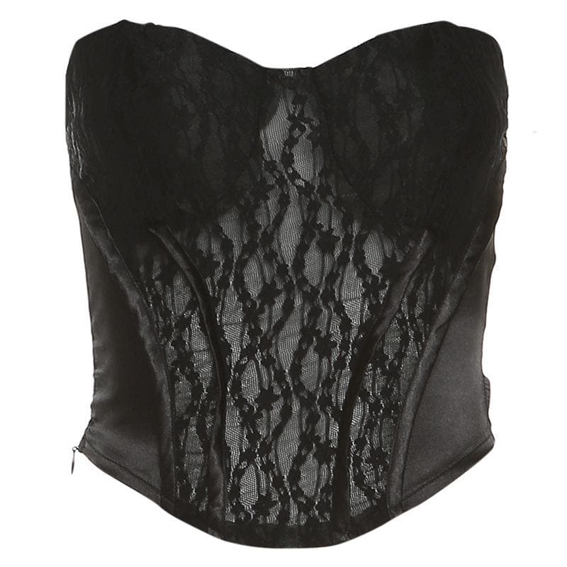 Top a tubino con cerniera e scollo a cuore in patchwork di pizzo 