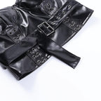 Sweetheart neck backless belt PU leather corset zip-up top
