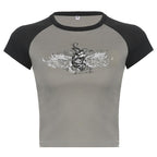 Short sleeve abstract patchwork contrast top