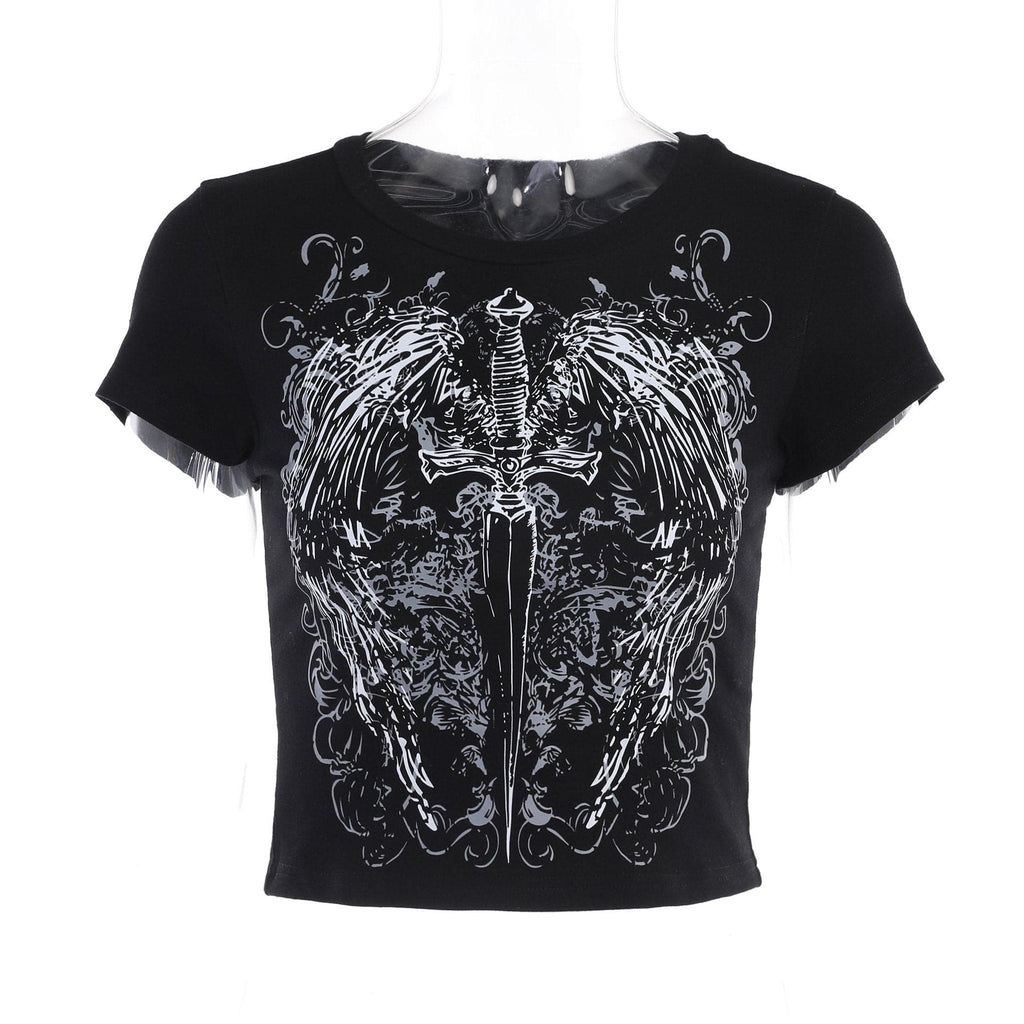 Short sleeve crewneck abstract contrast crop top
