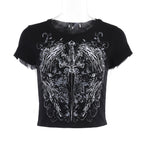 Short sleeve crewneck abstract contrast crop top