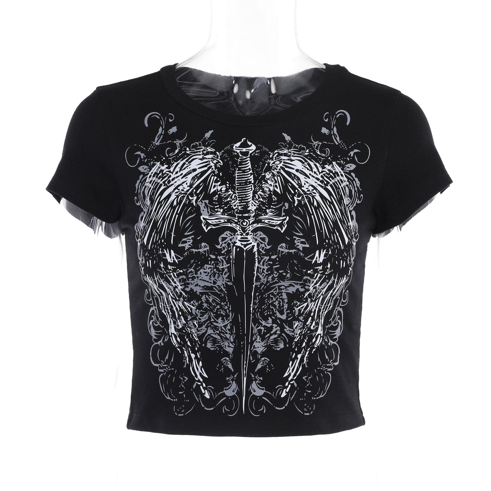 Short sleeve crewneck abstract contrast crop top