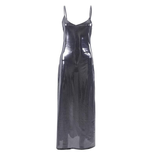 Metallic-Maxikleid mit tiefem Ausschnitt und rückenfreiem V-Ausschnitt 