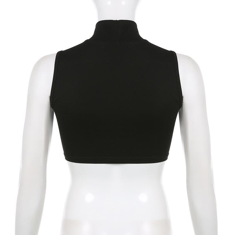 Sleeveless high neck contrast pattern ribbon crop top