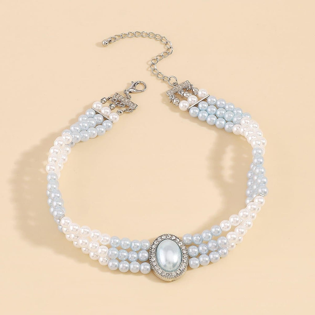 Pearl Beaded Layered Choker Necklace