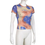 Tie dye short sleeve crewneck contrast top