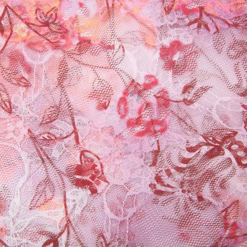 Rückenfreies Cami-Top mit Spitzen-Blumenmuster und V-Ausschnitt in Kontrastfarbe 