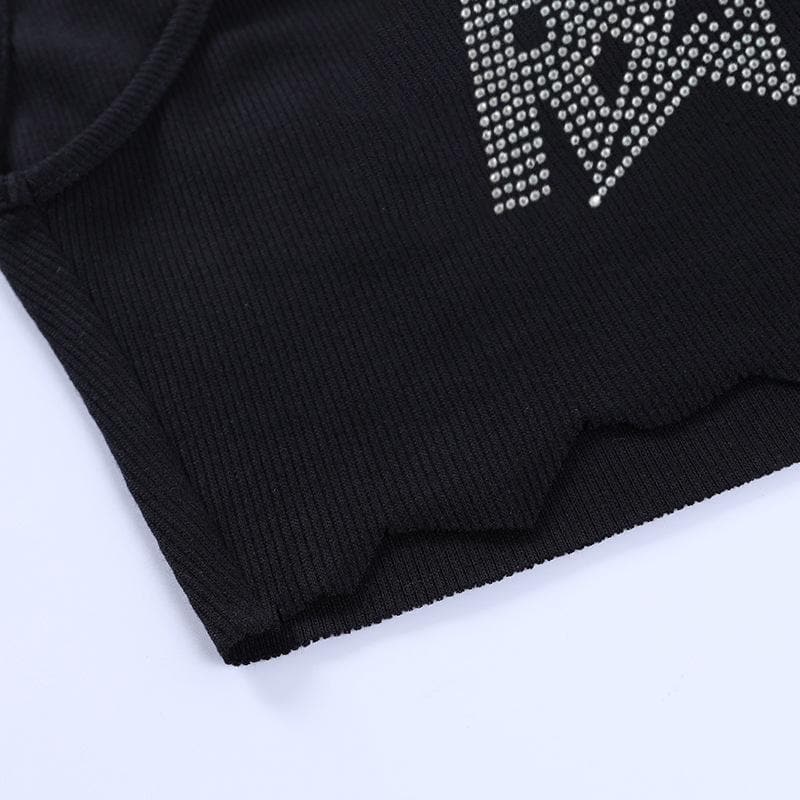 Beaded sleeveless round neck irregular crop top