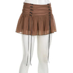 Chiffon ruched zip-up bowknot low rise mini skirt