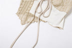 Lace v neck irregular patchwork contrast cami crop top