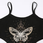 Butterfly pattern u neck contrast backless cami top
