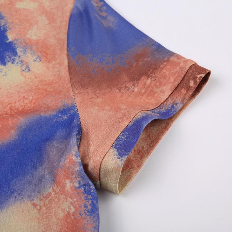 Tie dye short sleeve crewneck contrast top